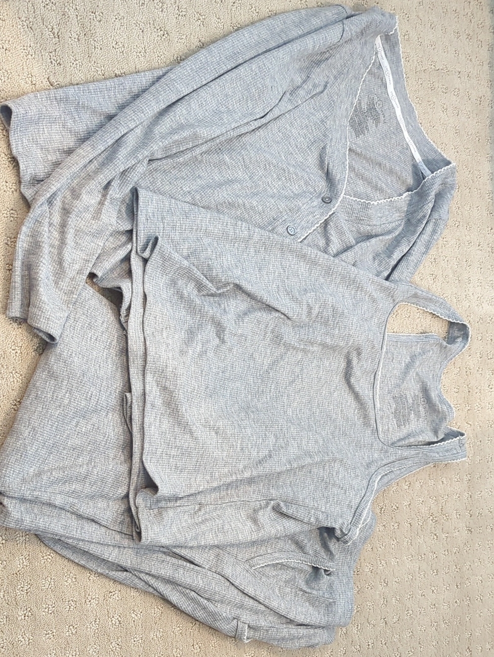 Ribbed Light Gray Tank and Cardigan Layering Set